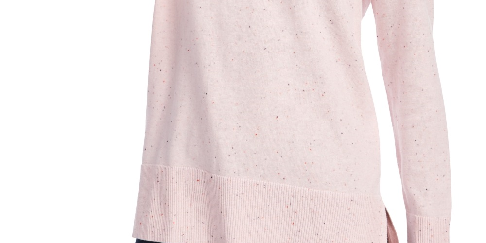 Suéter túnica feminino Maison Jules de algodão com decote em V, rosa, tamanho extrapequeno