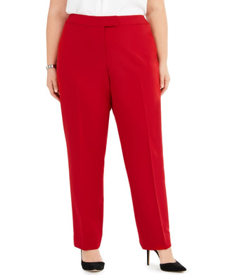 Calça feminina Anne Klein Plus com elástico na frente, tamanho 14W, vermelha