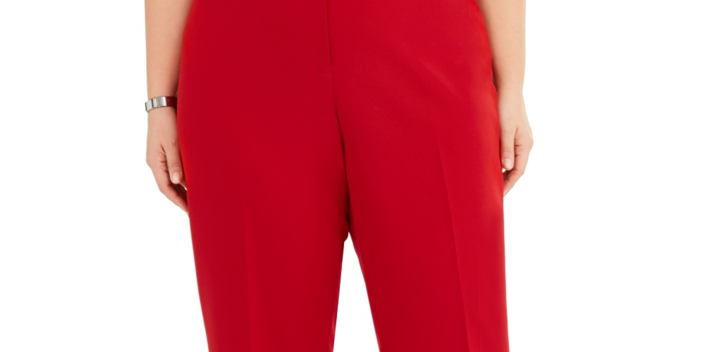Calça feminina Anne Klein Plus com elástico na frente, tamanho 14W, vermelha