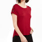 Blusa feminina NY Collection com mangas abotoadas, vermelha, tamanho pequeno, médio