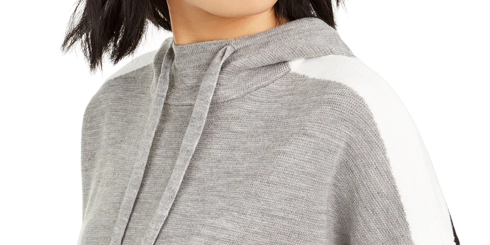Tommy Hilfiger Blusa com capuz feminina, estampa texturizada, manga comprida, gola redonda, cinza, tamanho extragrande