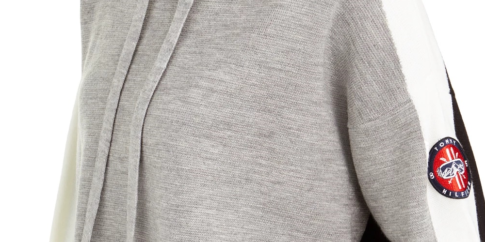 Tommy Hilfiger Blusa com capuz feminina, estampa texturizada, manga comprida, gola redonda, cinza, tamanho extragrande