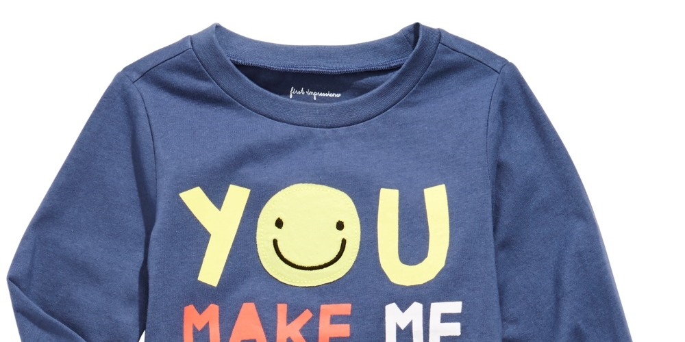 Camiseta de algodão com estampa de sorriso para meninos First Impressions Toddler, azul médio, tamanho 3T