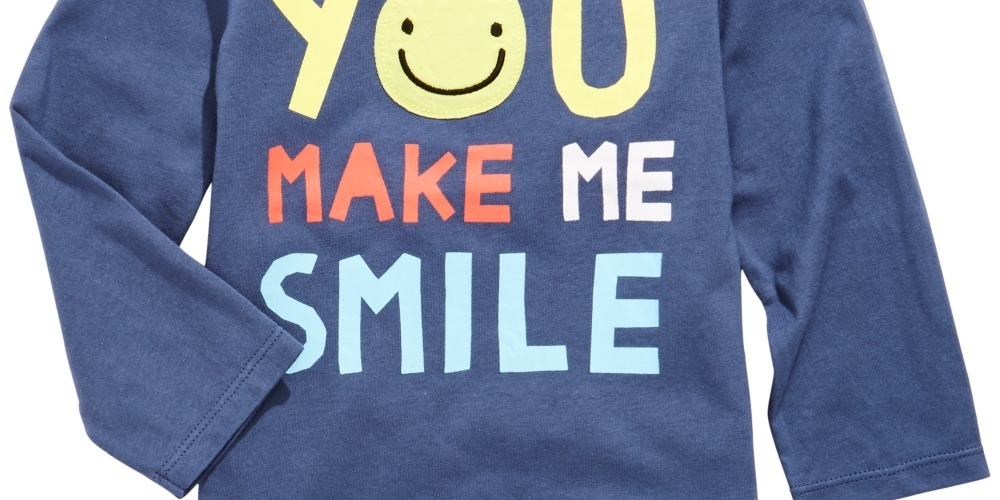 Camiseta de algodão com estampa de sorriso para meninos First Impressions Toddler, azul médio, tamanho 3T