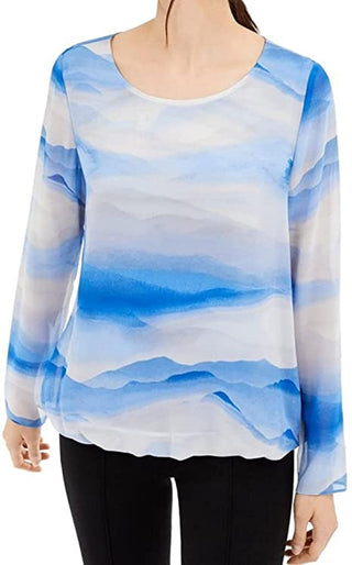 Blusa feminina Alfani listrada com decote redondo, azul, tamanho extragrande