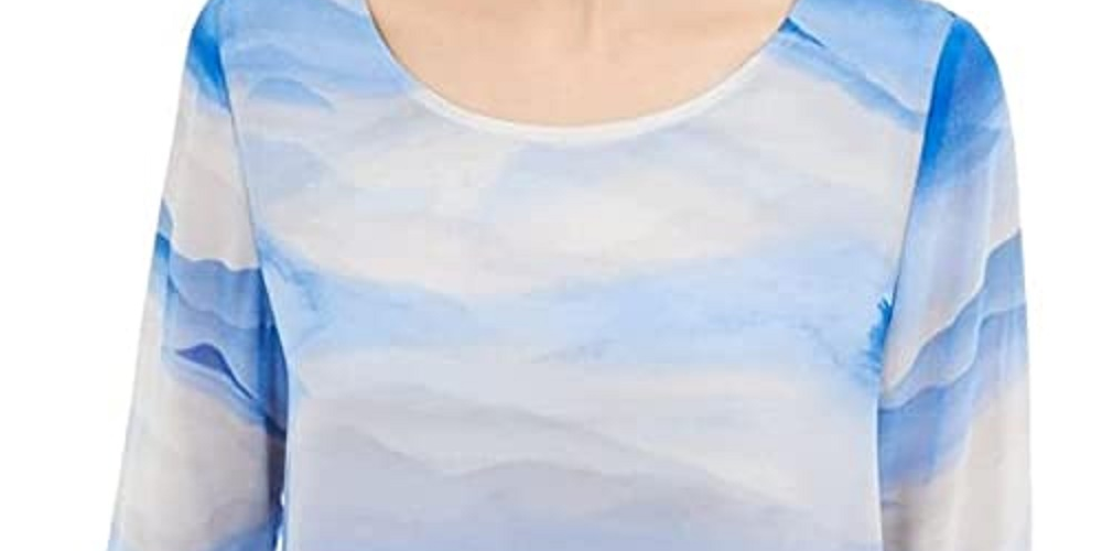 Blusa feminina Alfani listrada com decote redondo, azul, tamanho extragrande