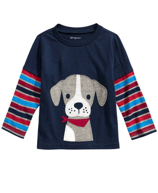 Camiseta infantil First Impressions com estampa de cachorrinhos e visual em camadas, azul, tamanho 3, MOS