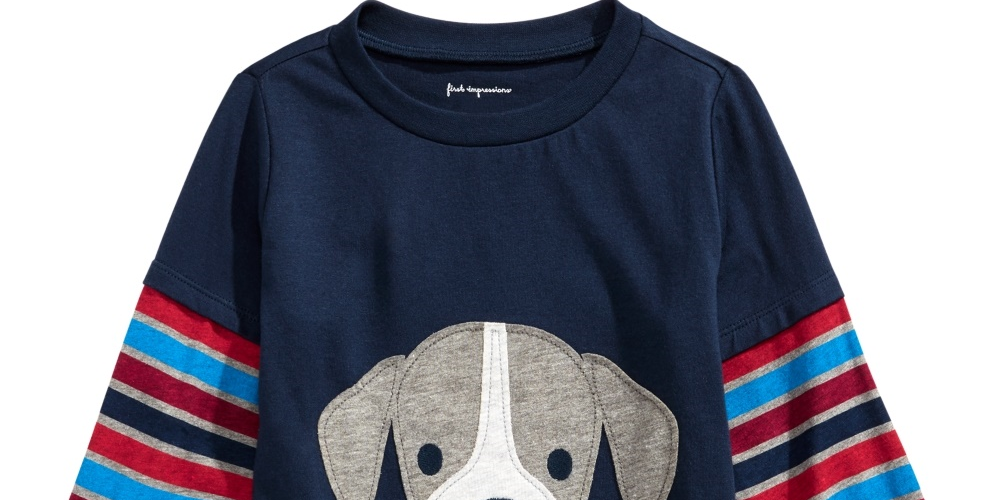 Camiseta infantil First Impressions com estampa de cachorrinhos e visual em camadas, azul, tamanho 3, MOS
