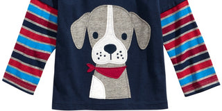 Camiseta infantil First Impressions com estampa de cachorrinhos e visual em camadas, azul, tamanho 3, MOS