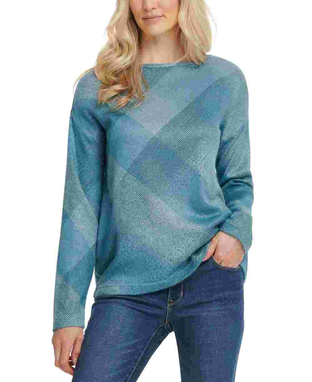 Blusa feminina DKNY com estampa de gola canoa, tamanho grande, cor carvão