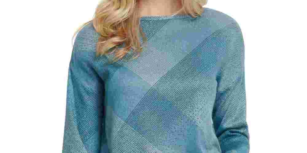 Blusa feminina DKNY com estampa de gola canoa, tamanho grande, cor carvão