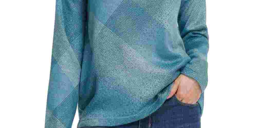 Blusa feminina DKNY com estampa de gola canoa, tamanho grande, cor carvão