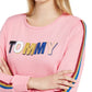 Tommy Hilfiger Moletom feminino com logo multicolorido rosa tamanho grande
