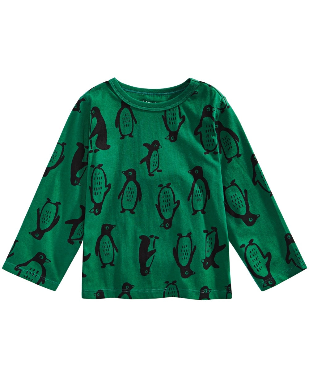 Camiseta infantil de algodão com estampa de pinguim First Impressions para meninos, tamanho 3T, verde