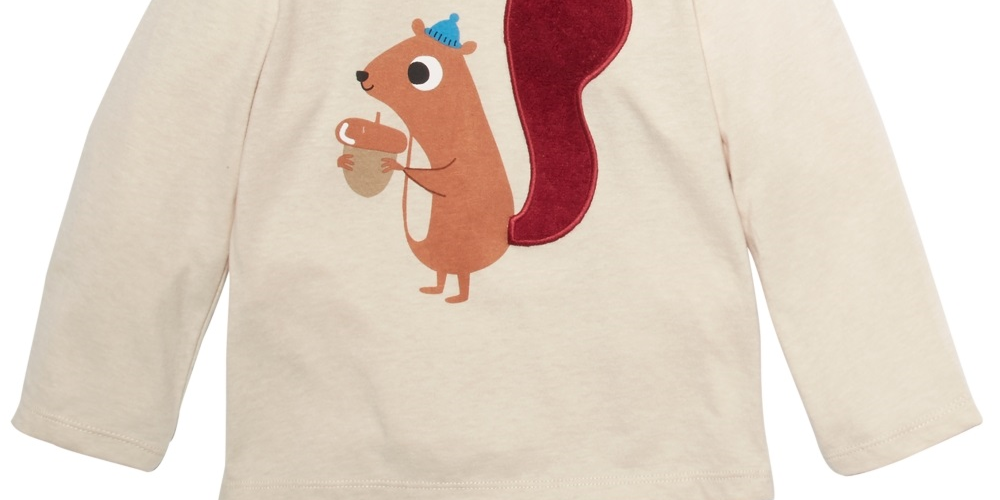 Camiseta manga longa esquilo First Impressions para bebê menino, bege, tamanho 3-6 meses