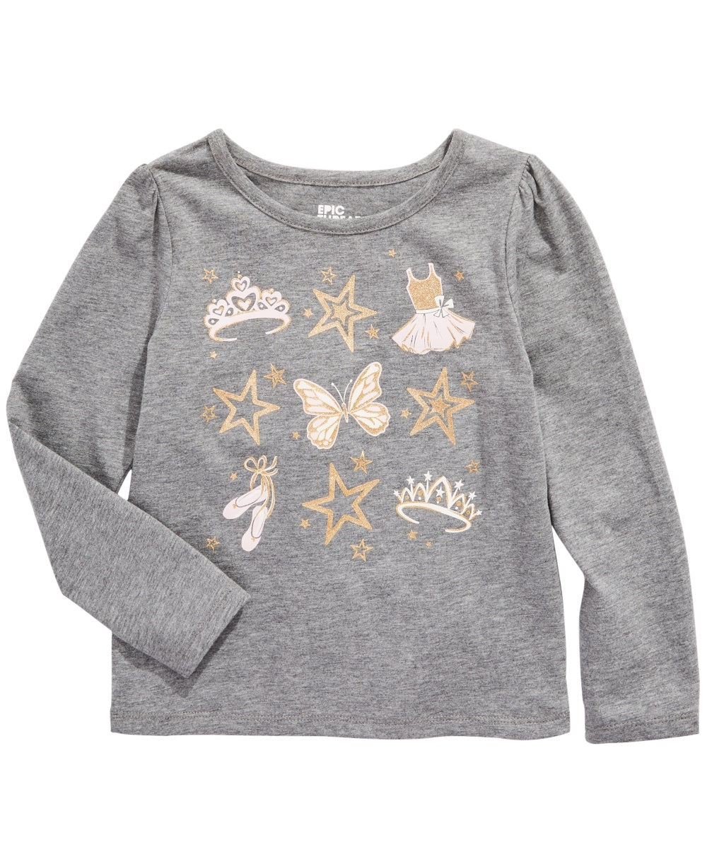 Camiseta infantil manga longa com estampa de coroa de balé para meninas Epic Threads, cinza, tamanho 5