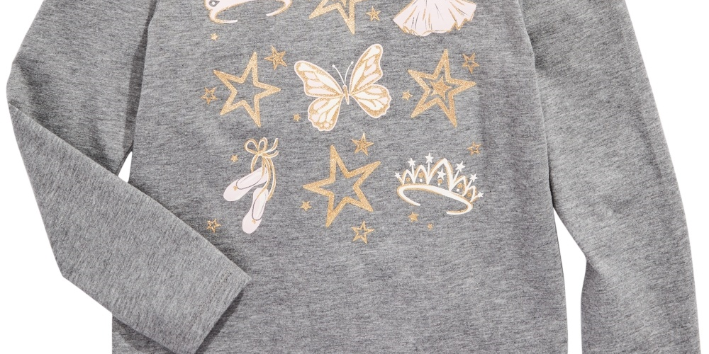 Camiseta infantil manga longa com estampa de coroa de balé para meninas Epic Threads, cinza, tamanho 5