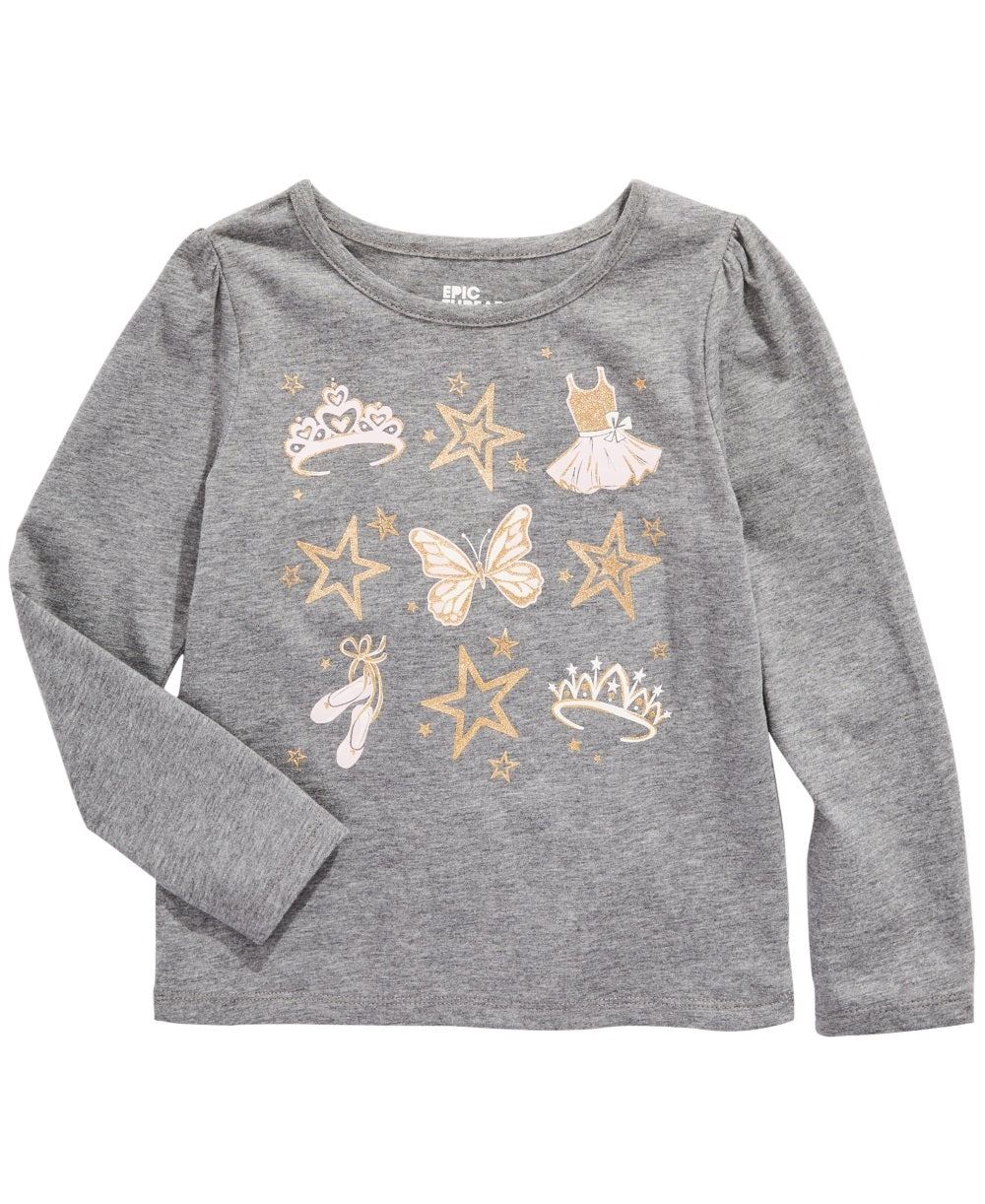 Camiseta infantil feminina Ballet Crown da Epic Threads, cinza, tamanho 2T