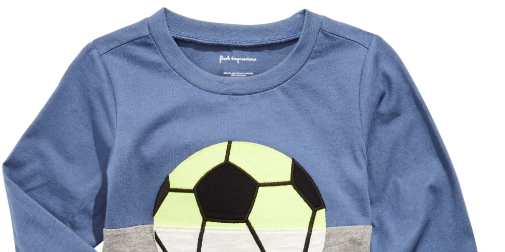 Camiseta infantil First Impressions para meninos com estampa de futebol e blocos de cores, azul médio, tamanho 3T REG