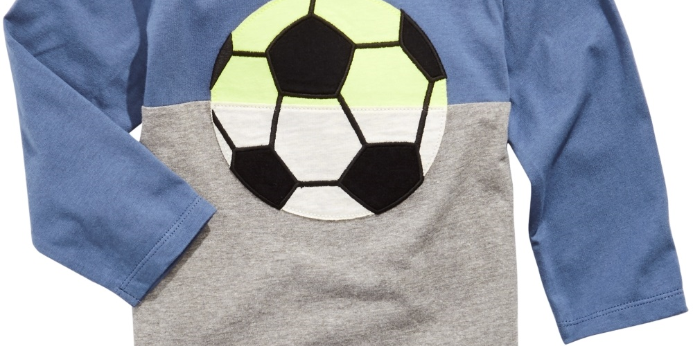 Camiseta infantil First Impressions para meninos com estampa de futebol e blocos de cores, azul médio, tamanho 3T REG