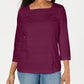 Karen Scott Blusa feminina listrada com decote quadrado e renda, roxa, tamanho extragrande