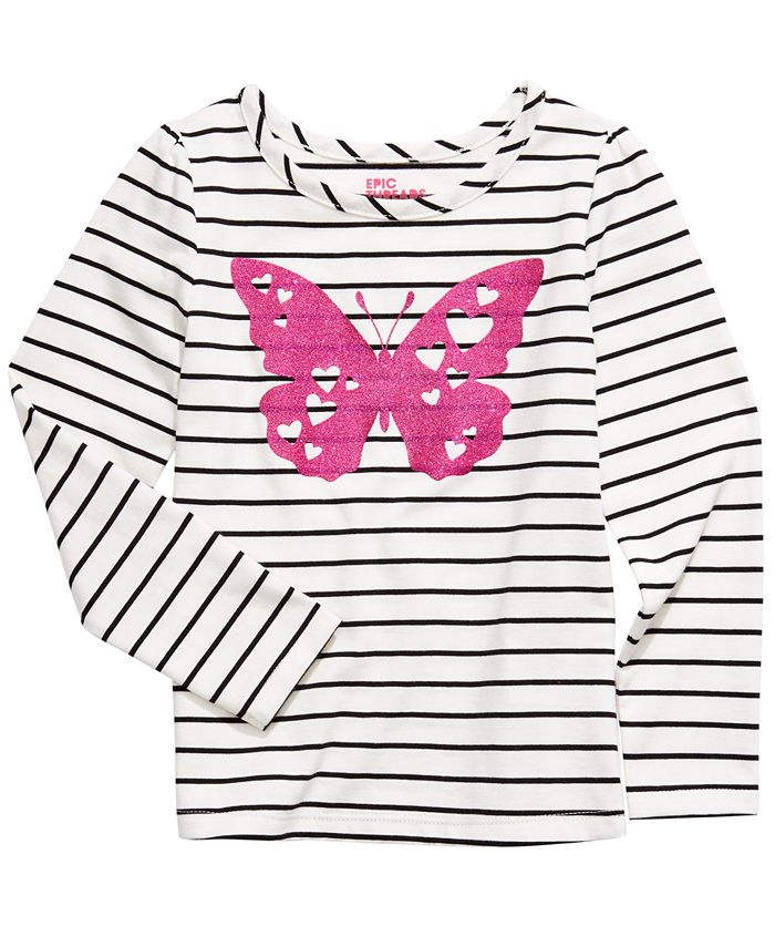 Camiseta listrada de borboleta para meninas Epic Threads, branca, tamanho 6
