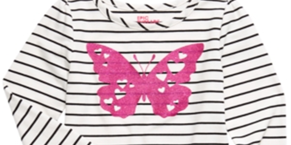 Camiseta listrada de borboleta para meninas Epic Threads, branca, tamanho 6