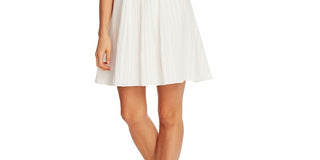 Vestido feminino CeCe, corte A, decote aberto, manga curta, branco, tamanho 14