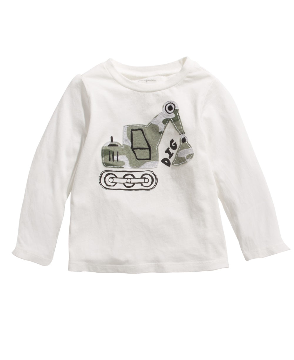 Camiseta infantil de algodão com estampa de construção First Impressions para bebês meninos, branca, tamanho 18