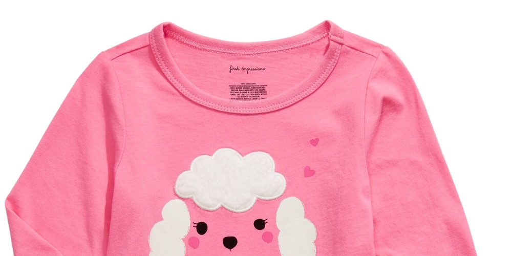 Camiseta infantil de algodão manga comprida com estampa de poodle First Impressions, rosa, tamanho 6, MOS