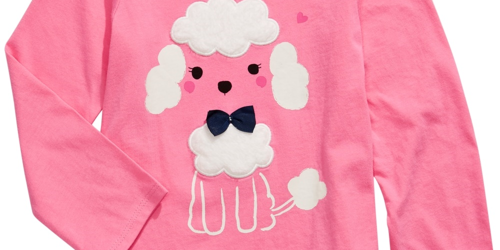 Camiseta infantil de algodão manga comprida com estampa de poodle First Impressions, rosa, tamanho 6, MOS
