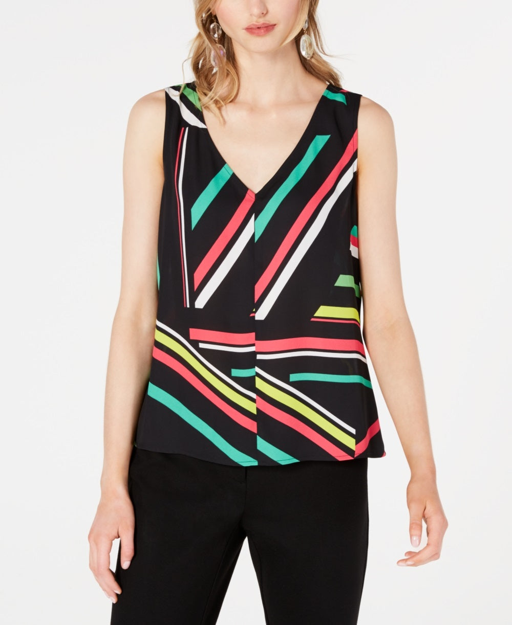 Blusa feminina sem mangas com decote em V Bar III, preta, tamanho XS