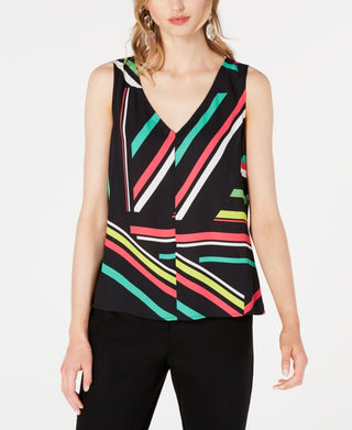 Blusa feminina sem mangas com decote em V Bar III, preta, tamanho XS