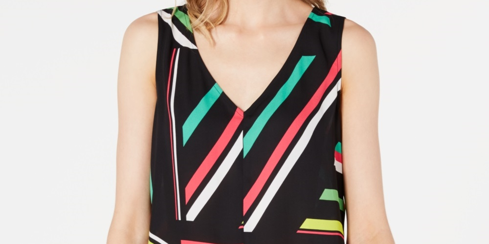 Blusa feminina sem mangas com decote em V Bar III, preta, tamanho XS