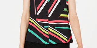 Blusa feminina sem mangas com decote em V Bar III, preta, tamanho XS