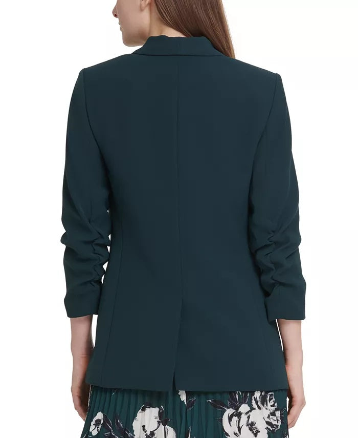 Blazer feminino Dkny com manga franzida e frente aberta, verde, tamanho 16