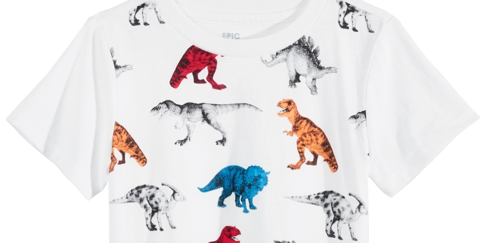 Camiseta Epic Threads para meninos, dinossauro, branca, tamanho 7