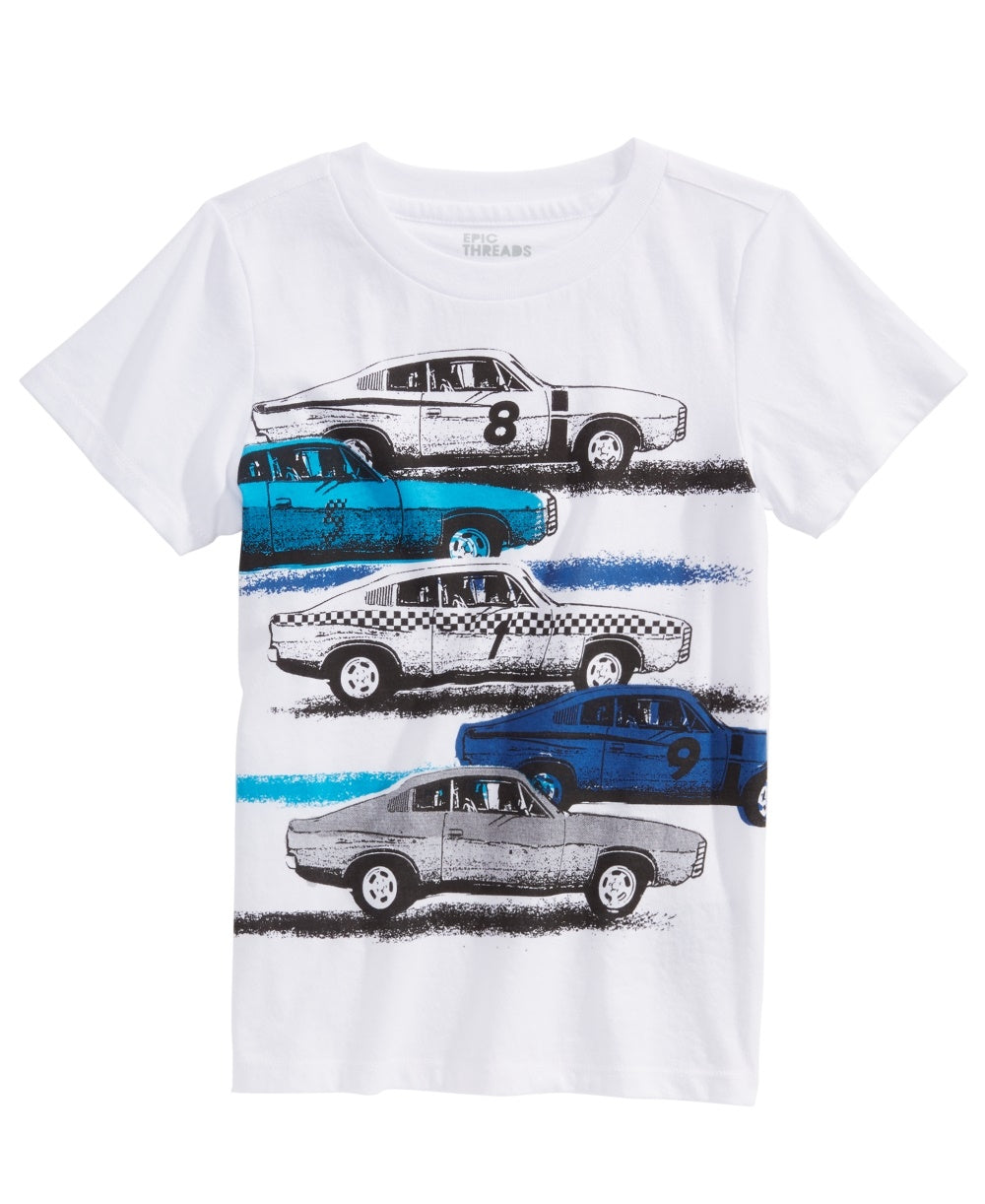 Camiseta infantil Epic Threads com estampa de carros antigos para meninos, tamanho 7, branca