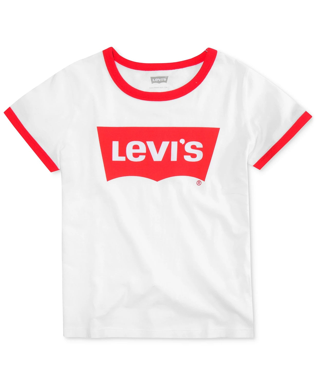 Camiseta infantil Levi's Batwing Ringer grande para meninas, branca, tamanho 6