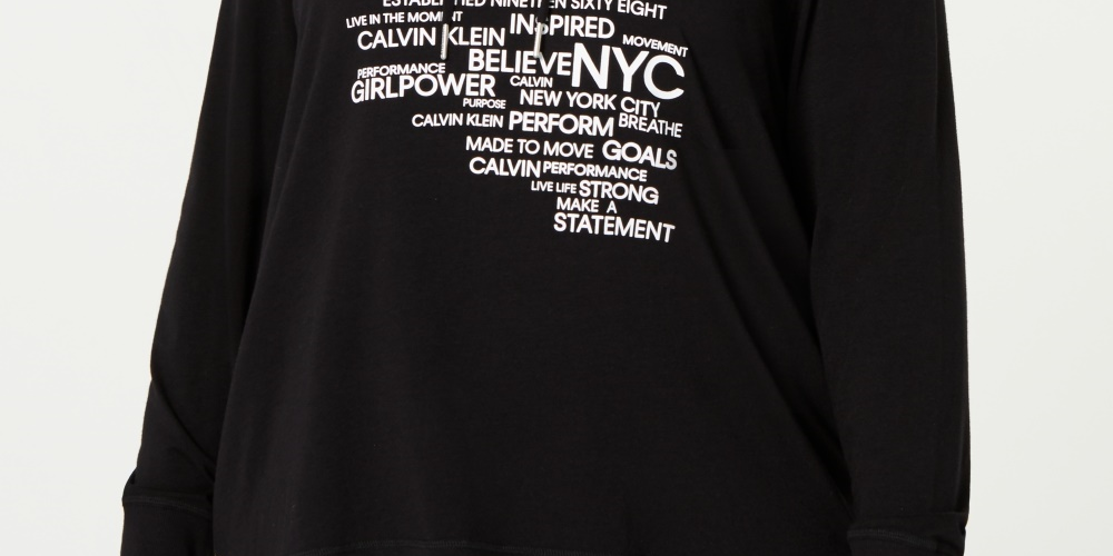 Camiseta Calvin Klein Feminina Performance Plus Size com Capuz e Logotipo, Preta, Tamanho 1X