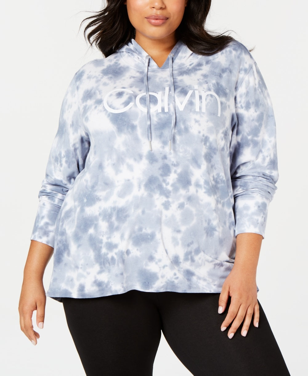 Calvin Klein Plus Size Sunburst Tie Dye Logo Hoodie Blusa Feminina Azul Tamanho 2X