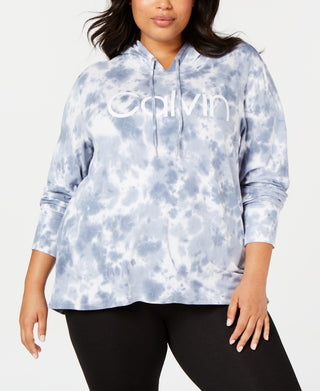 Calvin Klein Plus Size Sunburst Tie Dye Logo Hoodie Blusa Feminina Azul Tamanho 2X