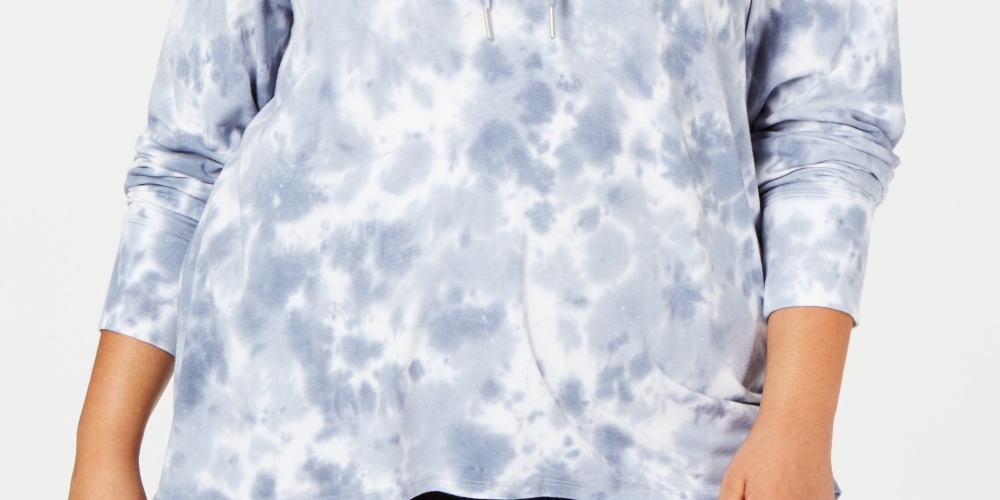 Calvin Klein Plus Size Sunburst Tie Dye Logo Hoodie Blusa Feminina Azul Tamanho 2X