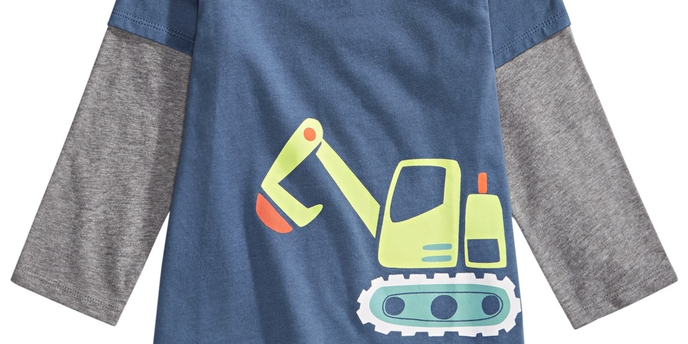 Camiseta infantil First Impressions com estampa de trator e camadas, azul, tamanho 12 meses