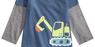 Camiseta infantil First Impressions para meninos com estampa de trator e aparência em camadas, azul médio, tamanho 3-6 meses