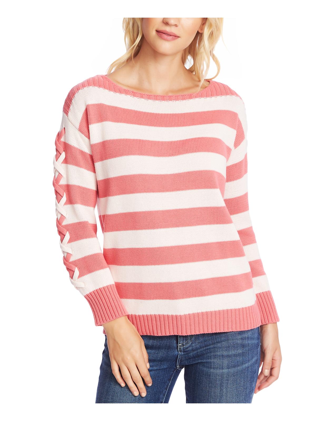 CeCe Women's Boat Neack Ribbed Trim Pullover Sweater pink Size Medium