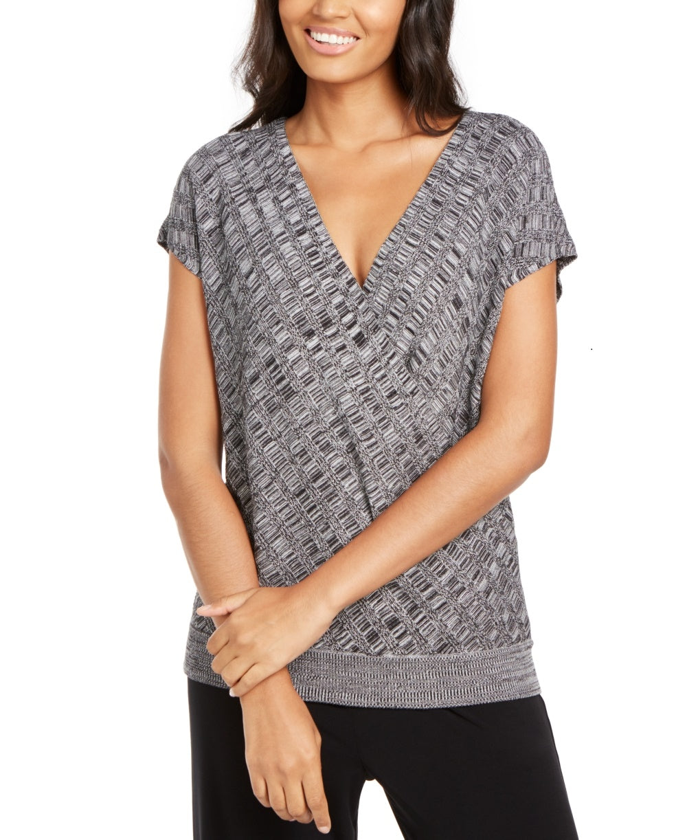 Suéter feminino Alfani com sobrepeliz texturizado e frente única, preto, tamanho XX-G