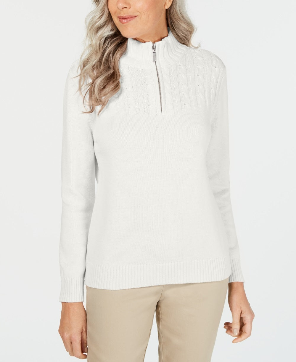 Karen Scott Suéter Feminino de Algodão com Zíper e Gola Alta Branco Tamanho XXG