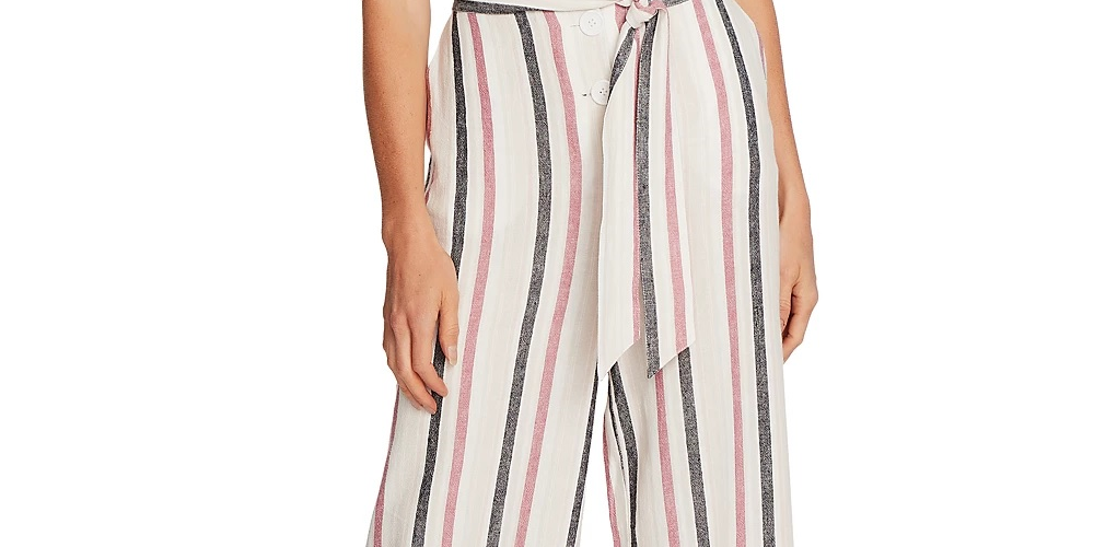 Macacão feminino Vince Camuto Canyon Stripe sem mangas em mistura de linho rosa tamanho médio
