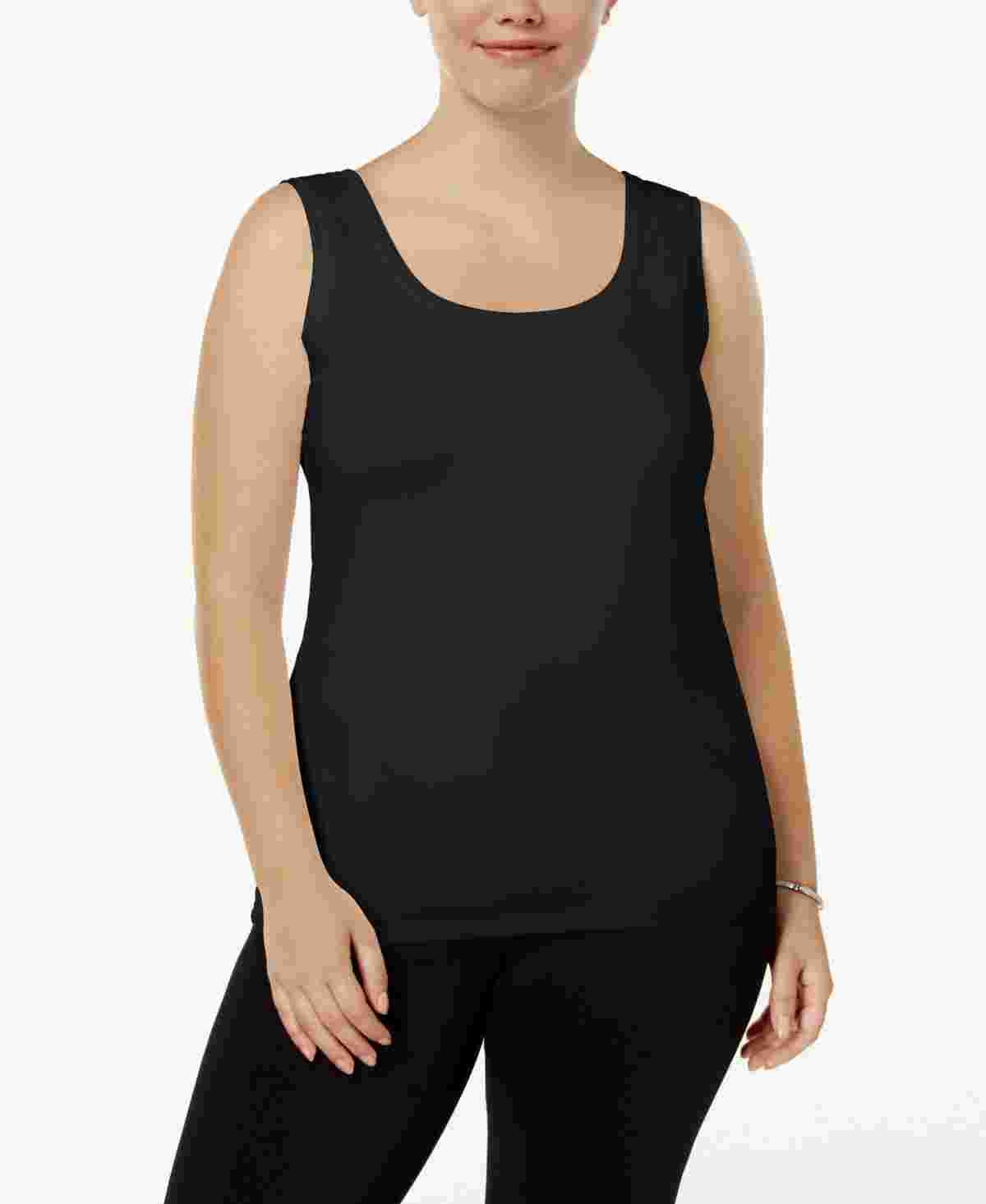 Blusa básica feminina Alfani Plus Size com decote redondo, preta, tamanho 1X
